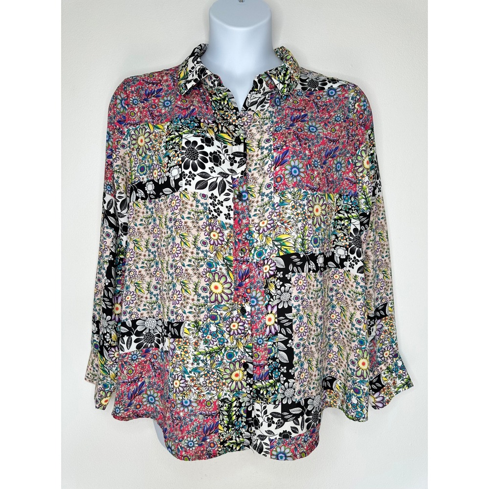Cottagecore Button up Shirt Size 2X Patchwork Floral
